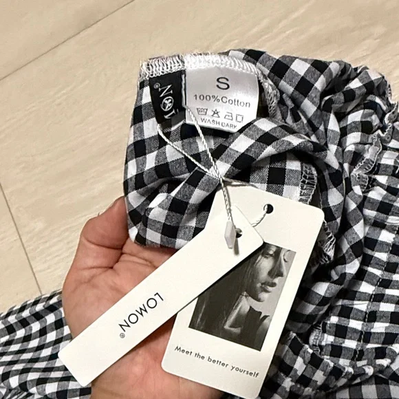 Lomon Black and White Checkered Cropped Wide Leg Pants - Picture 3 of 7